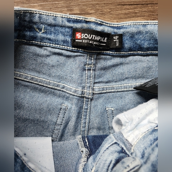 Southpole Faded Distressed Moto Blue Denim Jeans - Picture 5 of 6